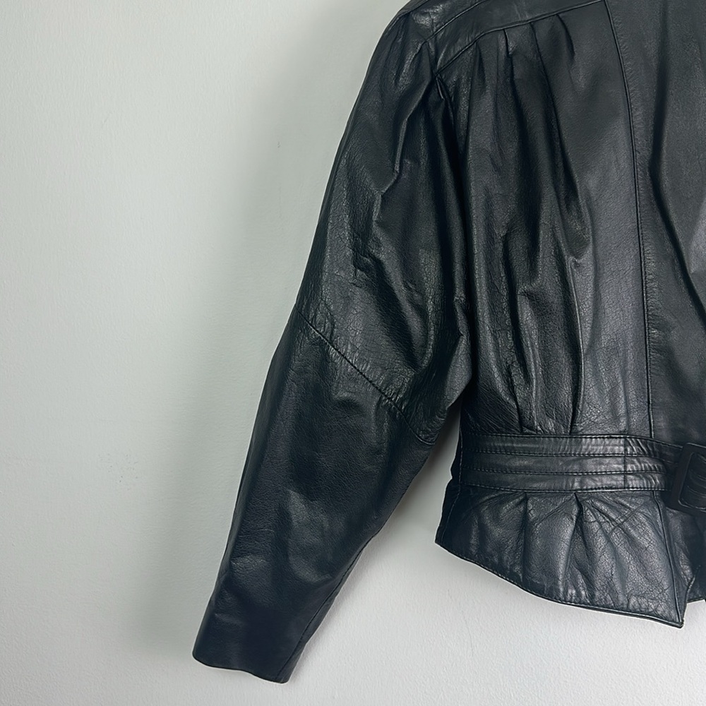 Womens Vintage 80’s Chia Soft Leather Moto Jacket Large Lined Black Coat Glamour - Picture 14 of 16